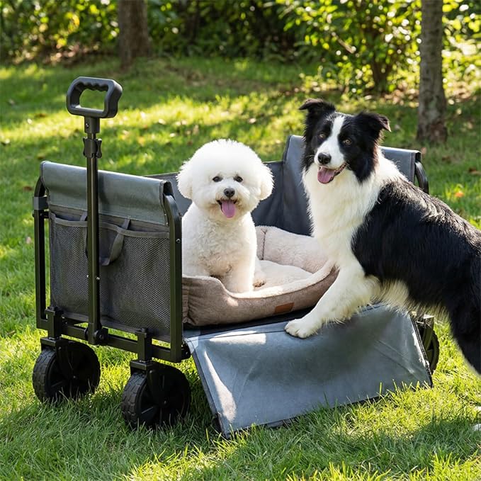 3-in-1 Portable Collapsible Wagon Cart with Removable Side | Utility Groceries Wagon, Foldable Cart for Dogs Pets Shopping Camping Beach Sports Gardeing Fishing, Black