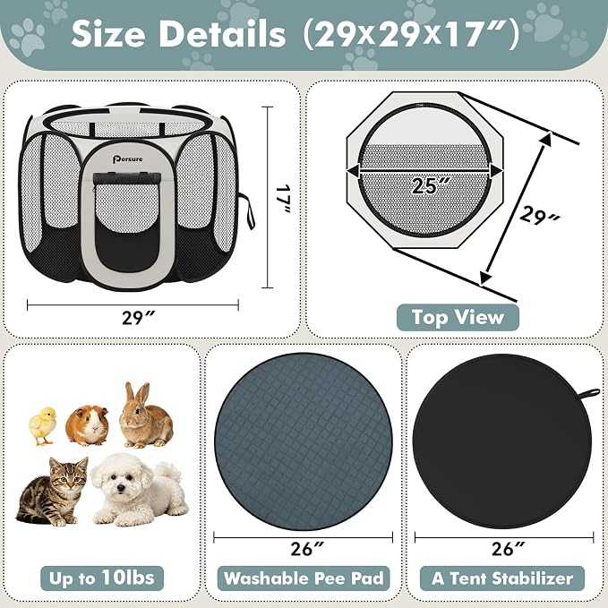 Persure Dog Cat Pet Playpen Puppy Crate Cage for Indoor Outdoor Travel | Nursing Rest Zone Recovering Pet Quarantine Room Portable Pop Up Easy to Set up lightweight Carrying Bag(White with Pad,Small