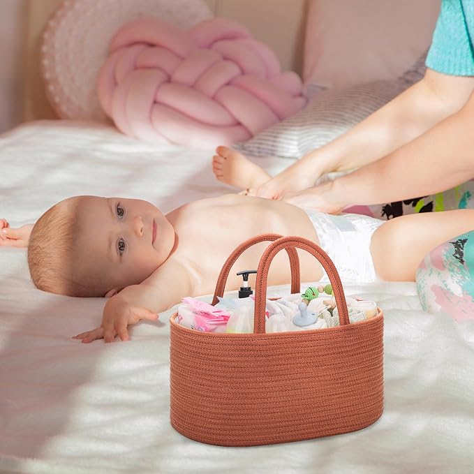 COMSE Baby Diaper Caddy Organizer with Handles, Cotton Rope, Autumn Glaze