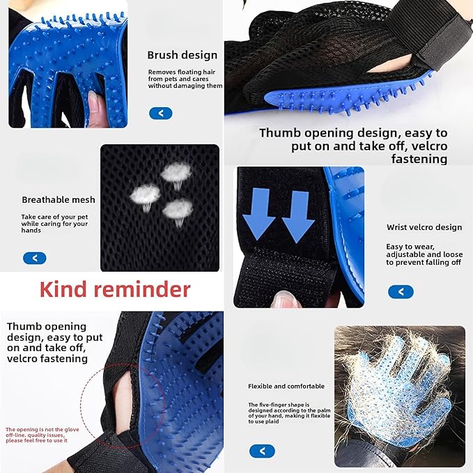 Pet Grooming Glove for Left Hand - Enhanced Deshedding Brush and Massage Mitt for Dogs, Cats and Horses - Gentle Hair Remover for Long and Short Fur - Perfect for Bathing and Shedding