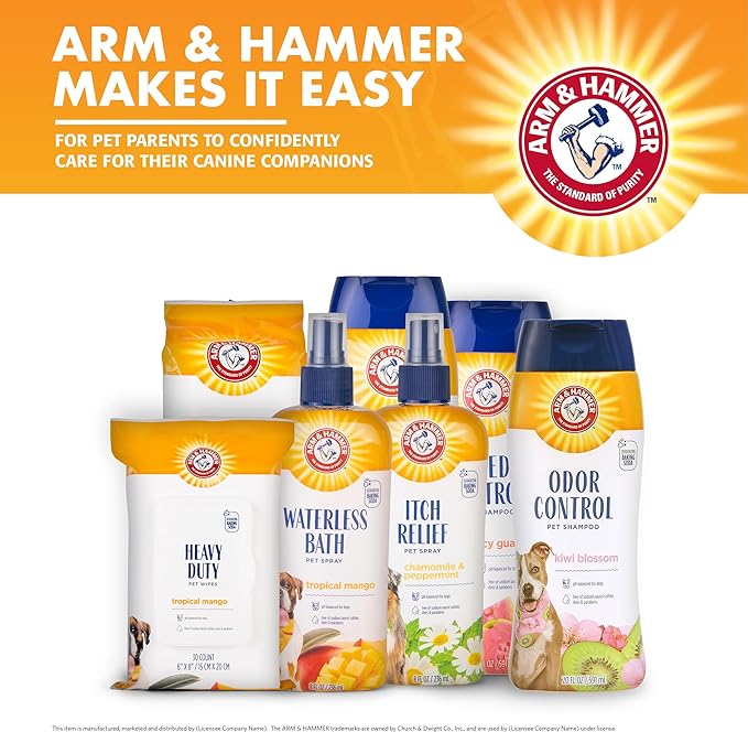 Arm & Hammer Deodorizing Dog Shampoo with Baking Soda for Odor Control, Tearless Moisturizing Formula for Sensitive Skin, Fresh Kiwi Blossom Scent, Safe for Dogs and Puppies, 20 Fl Oz - 6 Pack