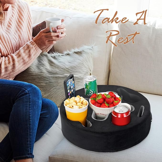 INNO STAGE Couch Cup Holder Pillow | Sofa Caddy Buddy Cupholder Organizer, for Bed Rv Tv Car Man Cave Boat Remote Snacks Drink, Gift for Couch Potato, Black