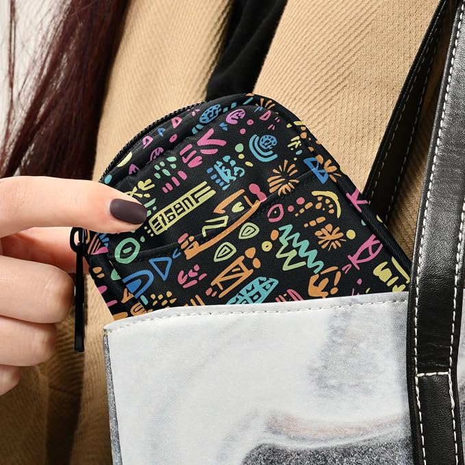 Fustylead Doodle Hand Drawn Tribe Colorful Bright Trendy Ornaments Travel Pill Case Bag with Zipper Weekly Pill Box 8 Compartments 7 Day Personal Pill Case Purse Medicine Case Organizer