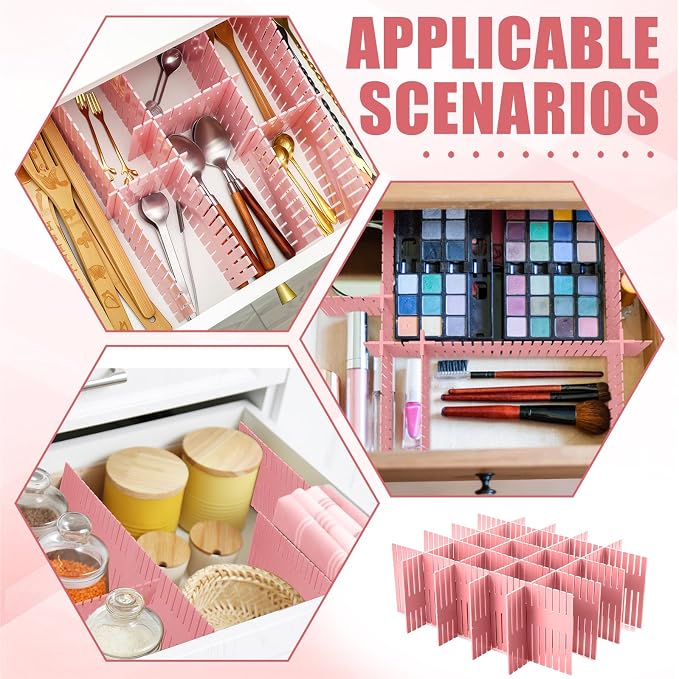 Blosssound 15 Pcs 5.12 Tall Drawer Divider Adjustable Drawer Organizer,Pink | DIY Ultra Deep Storage Organizer Separator with Fixed Buckle for Underwear Socks Dormitory Office Kitchen Bedroom