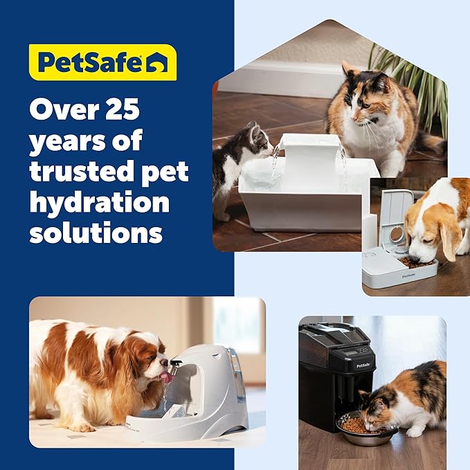 PetSafe Stainless Multi-Pet Fountain with Carbon Filters Great for Multiple Pet Households Customizable Stream Options Scratch and Rust Resistant 128 Oz Water Capacity Fresh, Filtered Water