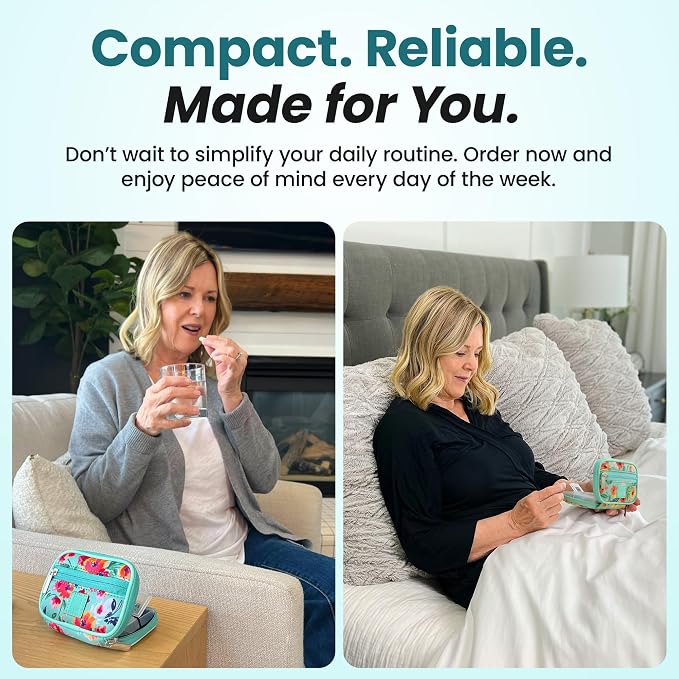 Made Easy Kit Pill Case - Weekly Medicine Organizer with Removable Seven-Day Vitamin & Supplement Box - Premium Neoprene for Travel Purse Accessory (Orange Tiger)