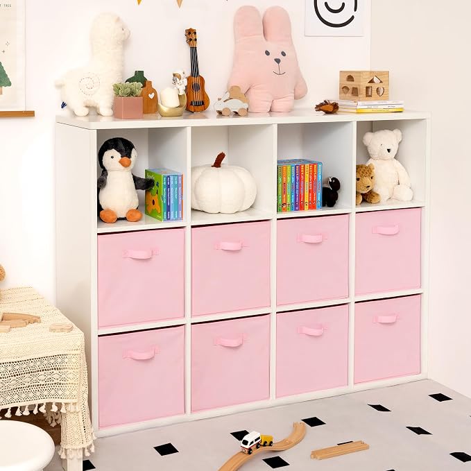 GRANNY SAYS Pink Cube Storage Bins, 13x13 Storage Cube Organizer, 8-Pack | Collapsible Storage Boxes with Sturdy Handles, Decorative Baskets for Shelves, Closet, Organizing Toys, Clothes, Blankets