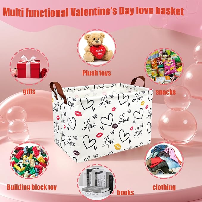 Valentine's Day Basket Gift for Empty Cute Heart Large Storage Bin for Kid and Baby Room Décor (Lips Love)