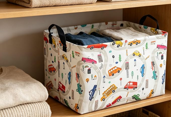 Essme Rectangular Basket,Car Storage Basket with Handles for Room Decor,Racing Storage Bin(Car)