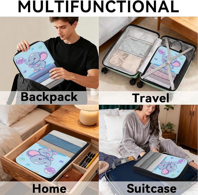 Blue Elephant 6 Set Compression Packing Cubes Cute Expandable Packing Organizer for Travel Accessories Luggage Suitcase Bag