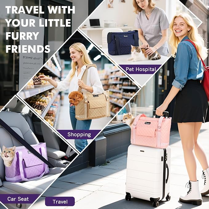 Pawaboo Dog Purse Carrier for Small Dogs with Pocket,Up to 11Lbs | Lightweight & Portable Dog Tote Bag Carrier Purses,Soft Sided Design,Front Pocket for Storage Travel Shopping Purple