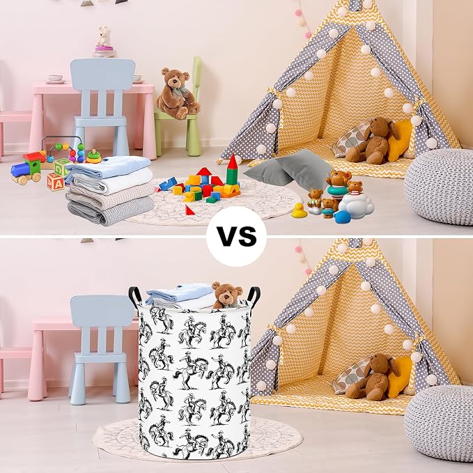 Western Cowboy Storage Bin Foldable Nursery Basket Cowboy | Foldable with Waterproof PE Coating Organizer Bin for Kids Boys and Girls,Office,Bedroom,Clothes