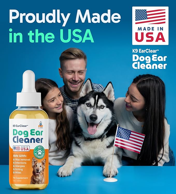 Pup Labs Ear Clear, Natural Dog Ear Cleaner and Infection Treatment for Dogs, Dog Drops for Itching, Irritation, & Wax Build-Up, 1 oz Bottle with Dropper