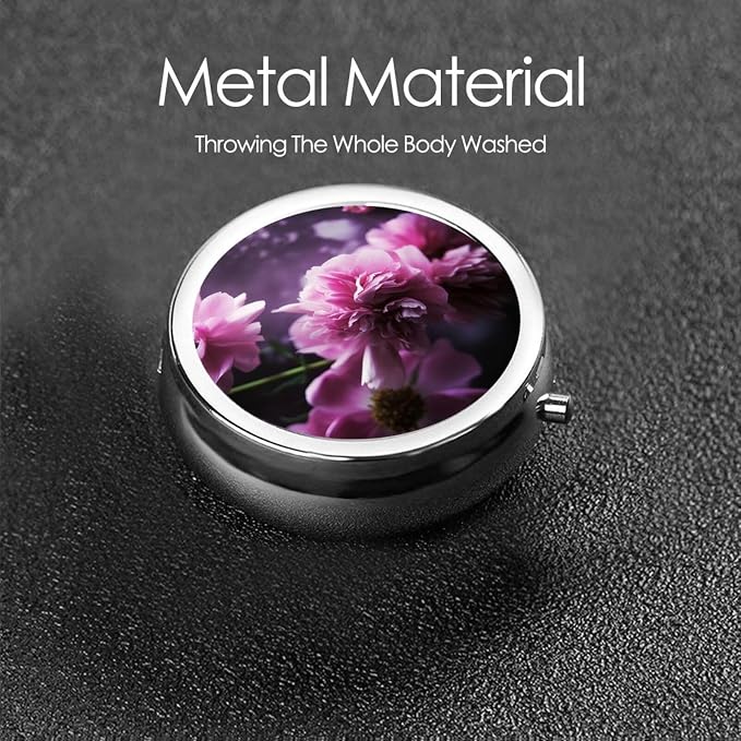 Round Pill Box Pink Flowers Pill Case for Purse & Pocket 3 Compartment Pill Organizer Portable Travel Pillbox Medicine Pill Holder Container for Daily Vitamin Cod Liver Oil Storage