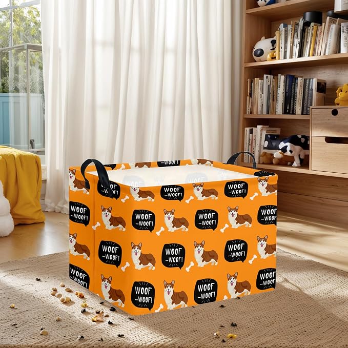 Woof Dog Basket Storage Bin, Orange | For Chew Toys, Pet Supplies Organizer, Pet Organizer, Dog Room Decor