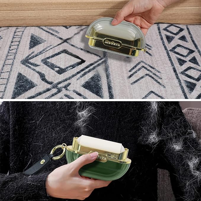 Double-Sided Travel Portable Lint Roller with Hand Strap, Reusable Mini Extra Sticky Dog Cat Pet Hair Remover, Luxury Lint Remover for Clothes Bag Dust Fuzz Fur with 4 Refills, Grey
