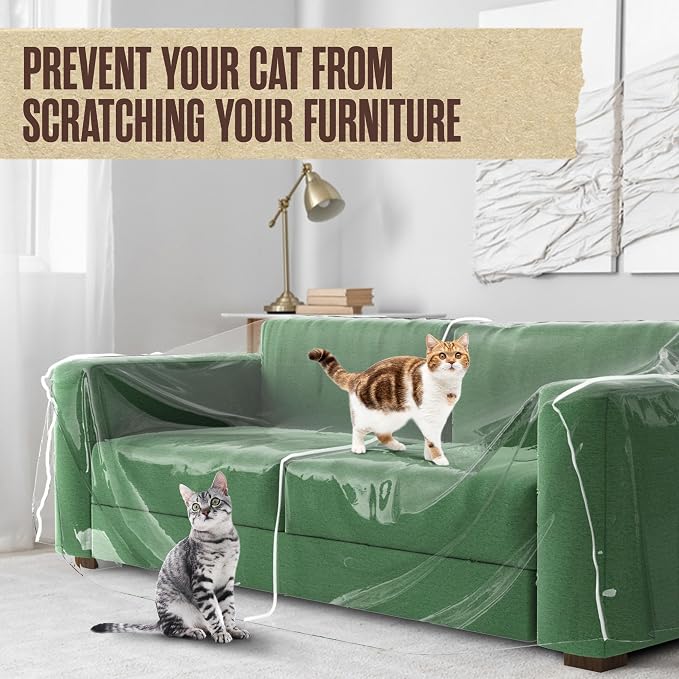 Plastic Couch Cover, Plastic Couch Covers for Pets, Cats, 84.5 x 40 x 36 in | Houseables Clear Sofa Protector for Moving, Loveseat Protector, Storage, Pets, Spills, Heavy Duty, Waterproof, Vinyl, Thick