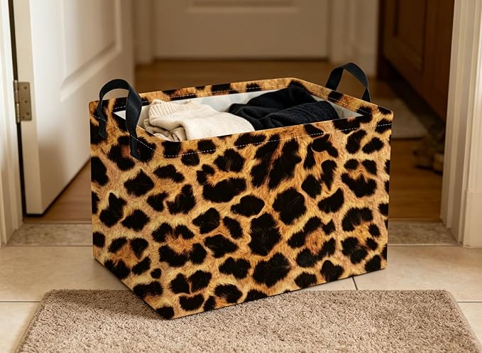 Rectangle Kids Baskets Leopard print Basket Cute Storage Bin Fish Box for Room Decor Gift Basket(Leopard print)