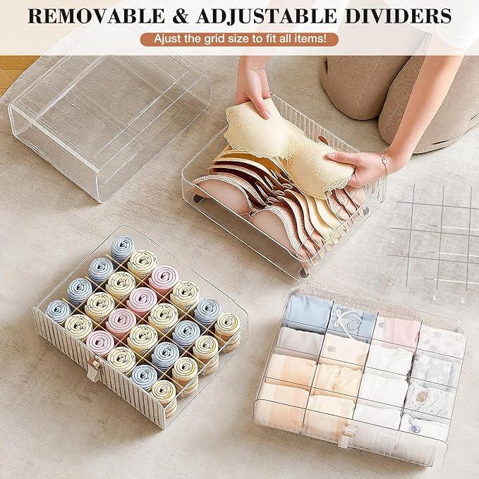 Underwear Drawer Organizer - Stackable Bra Organizer for Closet, 1 Cell Clear Acrylic Bra Storage Box, Closet Organizers and Storage for Lingerie, Undergarment, Baby Clothes, Scarf