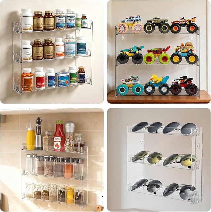 2PCS Medicine Bottle Organizer Shelf, 3-Tier Medicine Cabinet Organizer for Countertop Cabinetry and Bathroom, Transparent Removable Vitamins Organizer for Medication Bottles Vitamins Bottles