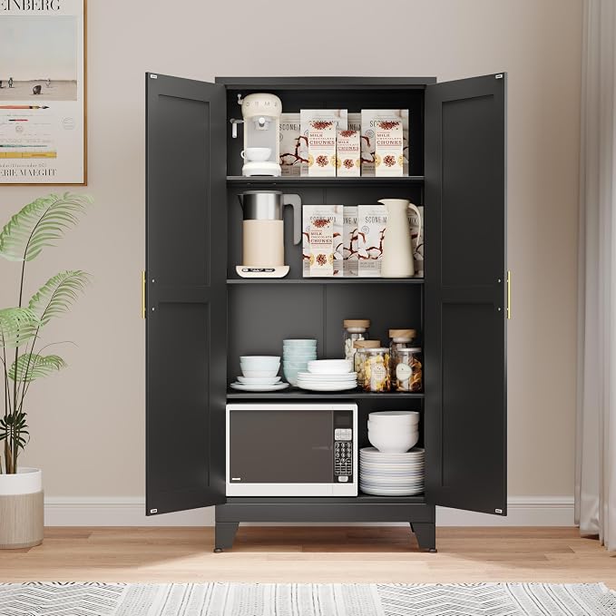 Ckzbx 61" H Metal Locker Cabinets with Doors and Adjustable Shelves (White) | Storage Solution
