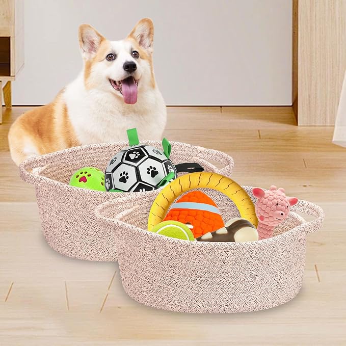 ABenkle Small Basket Empty Gift Basket, Decorative Boho Rope Woven Nursery Storage Organizer Dog Toy Baskets for Baby Showers Christmas Easter with Gift Bags and Ribbons, 12"X 8" X 5"