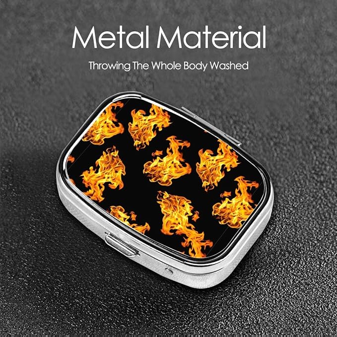 Travel Pill Case Organizer Pocket-Sized Vitamin Holder Fish Oil Container Men Women On-The-Go, Flame Fire