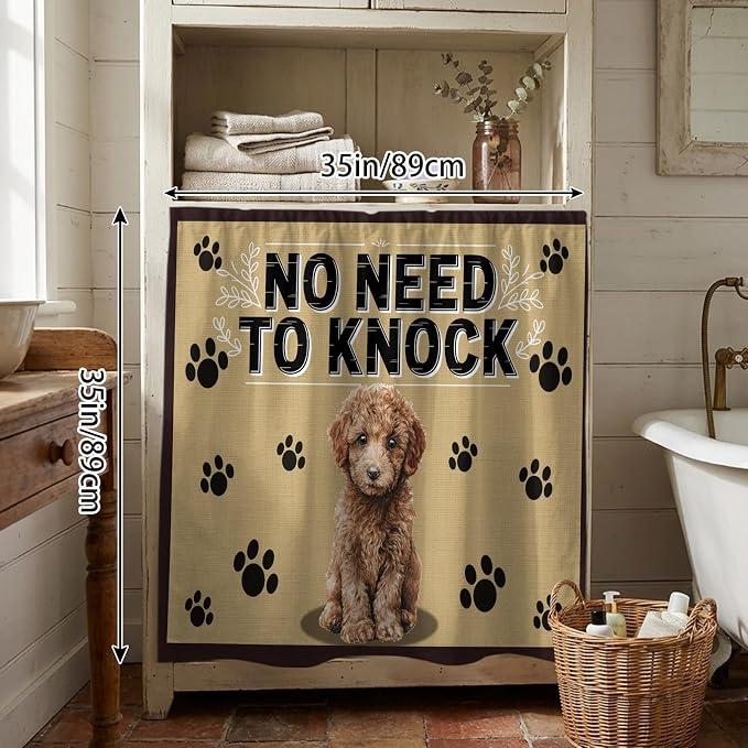 NO Need to Knock Cabinet Dishwasher Hidden Curtains, Privacy Closet Door Curtain, Poodle Dog Paw Prints Pet Lover Farmhouse Adhesive Dust Proof Under Sink Skirt for Bathroom Kitchen 35"x35"