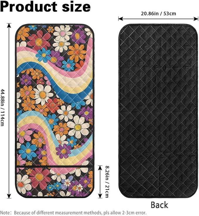 Hippie Floral Sofa Armrest Covers Non-Slip Arm Rest Covers Washable Couch Arm Cover with Organizer Pockets Dustproof Furniture Protector for Living Room Decoration