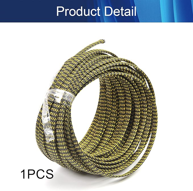 Jutagoss PET Expandable Braided Cable Sleeve, 32.8ft - 1/4 inch Black Gold Cable Management Sleeve, Wire Loom Tube Cord Protector for USB Cable, Power Cord, Audio Video and More, 1Pc
