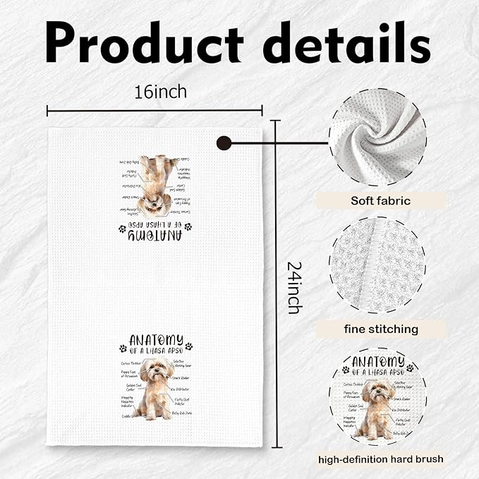 Funny Lhasa Apso Kitchen Towels, Hand Dish Towels for Dog Lovers, Anatomy Tea Towel Room Decor for Home Kitchen Bathroom, Gifts for Dog Enthusiasts