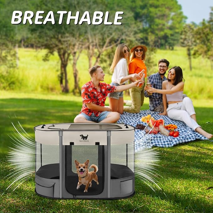 Dog Playpen, Foldable Kitten Playpen for Medium Dogs, Portable Pet Puppy Playpen with Removable Shade Cover, Indoor Outdoor Travel Camping Use for Small Pets with Carrying Case (S, Grey)