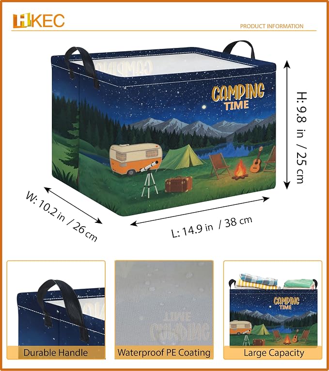 Rectangle Storage Basket with Handles,Collapsible Storage Bin,Books Box,Gift Basket(Camping)
