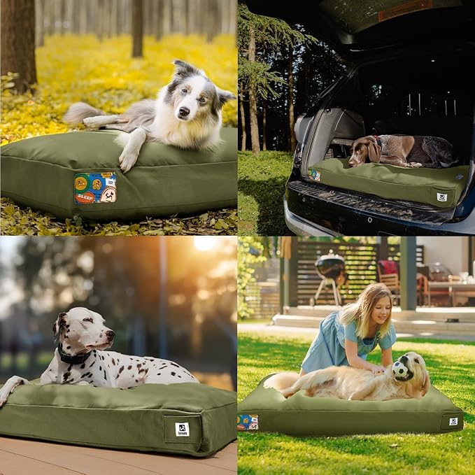 Sytopia 36 Inch Durable Indestructible Dog Bed for Large Dogs, Outdoor Canvas Chew Proof Pet Crate Mat with Waterproof Washable Removable Cover, Indoor Patio Pet Pad for Crate, Green