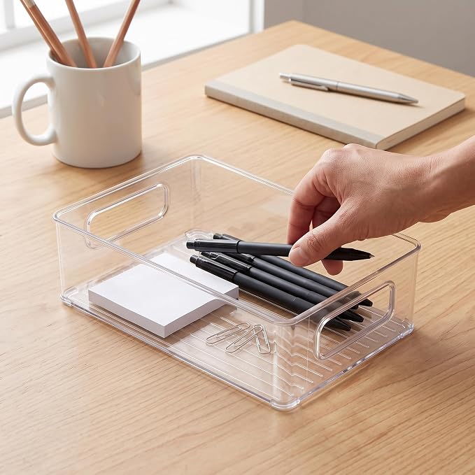 PET Storage Box Clear Acrylic Organizer Box Container Bin Drawer With Stackable Design And Smooth Easy Clean Surface Suitable for Jewelry Cosmetics, Transparent, Medium (25x15x7.5cm)