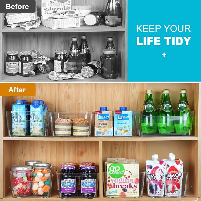 Heyuzb Pantry Organizers and Storage, Clear Plastic Storage Bins | 12 PACK, Large BPA - Free Organizer Bins, Home Essentials for Kitchen, Under Sink, Bathroom, Cabinet Organization