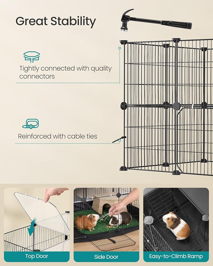 SONGMICS Pet Playpen, 2-Tier Steel Pen with Roof | Indoor Dog Fence, 47.2 x 23.6 x 23.6 Inches, Waterproof Mat, 2 Doors, Ink Black, Damion Collection, ULPI015B101