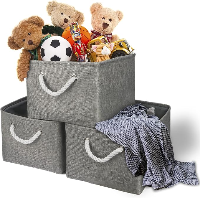 Storage Bins - 3PCS Fabric Storage Baskets for Organizing Shelves | Large Basket Closet Organizer for Home Shelf Dog Laundry Organization | Collapsible Storage Cubes W/Handles