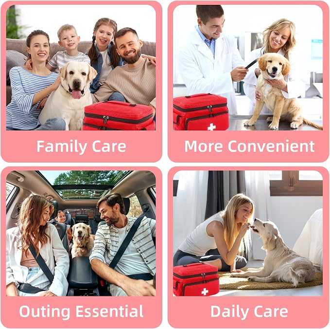First Aid Bag Empty, 5-Set with Large Medical Organizer, 3 Portable Pouches & Hanging Bag for Home Car Travel Camping Office School Outdoor Adventure Medical Supplies,Pet First Aid Kits (Red)