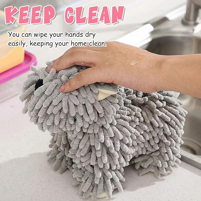 Tegeme 2 Pcs Chenille Dog Hand Towel Fuzzy Dog Towel Absorbent Microfiber Soft for Bathroom Kitchen Washstand (Grey Pink)