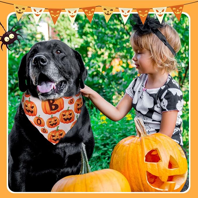 Sanwuta 60 Pcs Halloween Dog Bandanas Bulk Pet Bibs Scarf, Pumpkin Medium | Adjustable Dog Bandanas, Triangle Scarf, Holiday Pet Costume, Fits Small to Large Pet