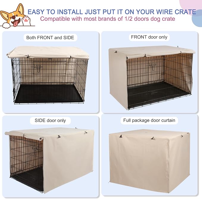 Deblue Dog Crate Cover, Durable Polyester Indoor Pet Kennel Cover | Fit for 1 2 Doors Standard Wire Cage 30.0"L x 19.0"W x 21.0"H Tan