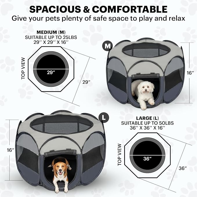 LAFYETTE - USA Based, Dog Cat Playpen, Puppy Kitten Pet Playpen Indoor Outdoor, Portable Pop Up Dog Kennel Tent Crate Cage for Dog Cat Rabbits, Foldable Pet Enclosure, Removable Top Cover, 36" x 16"