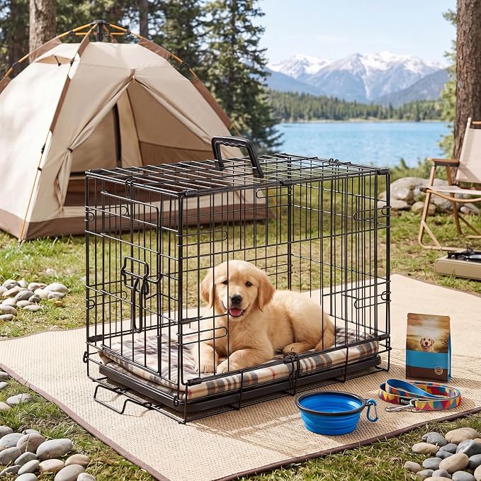 Sweetcrispy Dog Crate, 24 Inch Small Dog Puppy Cage, Foldable Pet Kennel | Single Door, Metal Kennel, Secure Lock, Removable Tray, Indoor Outdoor Training Travel