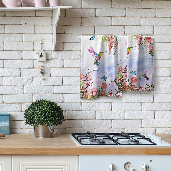 Giwawa Pink Floral Hand Towels Set of 2 Hummingbird Butterfly Soft Absorbent Guest Bath Towel Kitchen Dish Towel Spa Home Bathroom Decorations