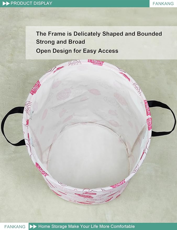 Roses Storage Bin Foldable Nursery Basket | Foldable with Waterproof PE Coating Organizer Bin for Kids Boys and Girls,Office,Bedroom,Clothes