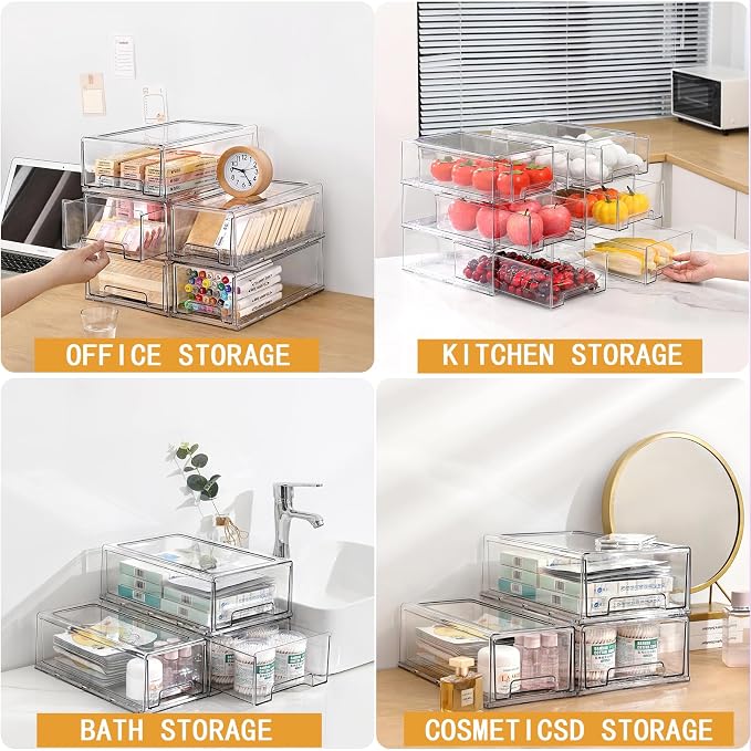 clear Drawer-Type Plastic Storage Box Bins Organizer,Family First Aid Kits Medicine cabinet Box Organizer,Closet ,Shelf,Ointments, Adhesive Bandages,Cosmetics,Office Items (clear, 6L)