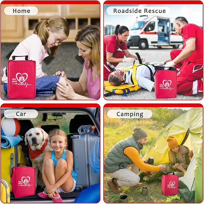 First Aid Kit with Rapid-Response Labeled Compartments, Compact Waterproof Emergency Kit with Molle Straps for Car, Camping, Home, Hiking, Travel