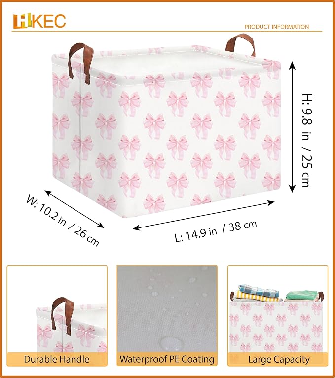 Rectangle Storage Basket,Collapsible Storage Bin,Books Box,Gift Basket(Shimmer Bowknot)