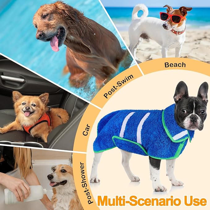 Dog Bathrobe Super Absorbent Dog Towels Large Quick Drying Robes for After Bath Soft Adjustable Warm Keeping Dogs Towel(S-XXL)